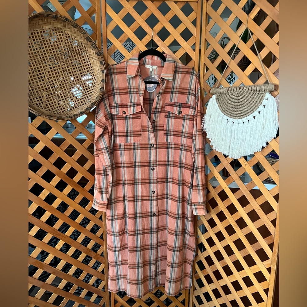 Pink Plaid Button-Front Duster